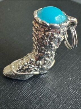 Avon Vintage Silver-Tone Cowboy Boot Charm with Faux Turquoise Accent 1970’s